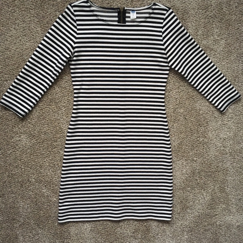 Old Navy Black White Stripe 3/4 Sleeve Dress XS TP
